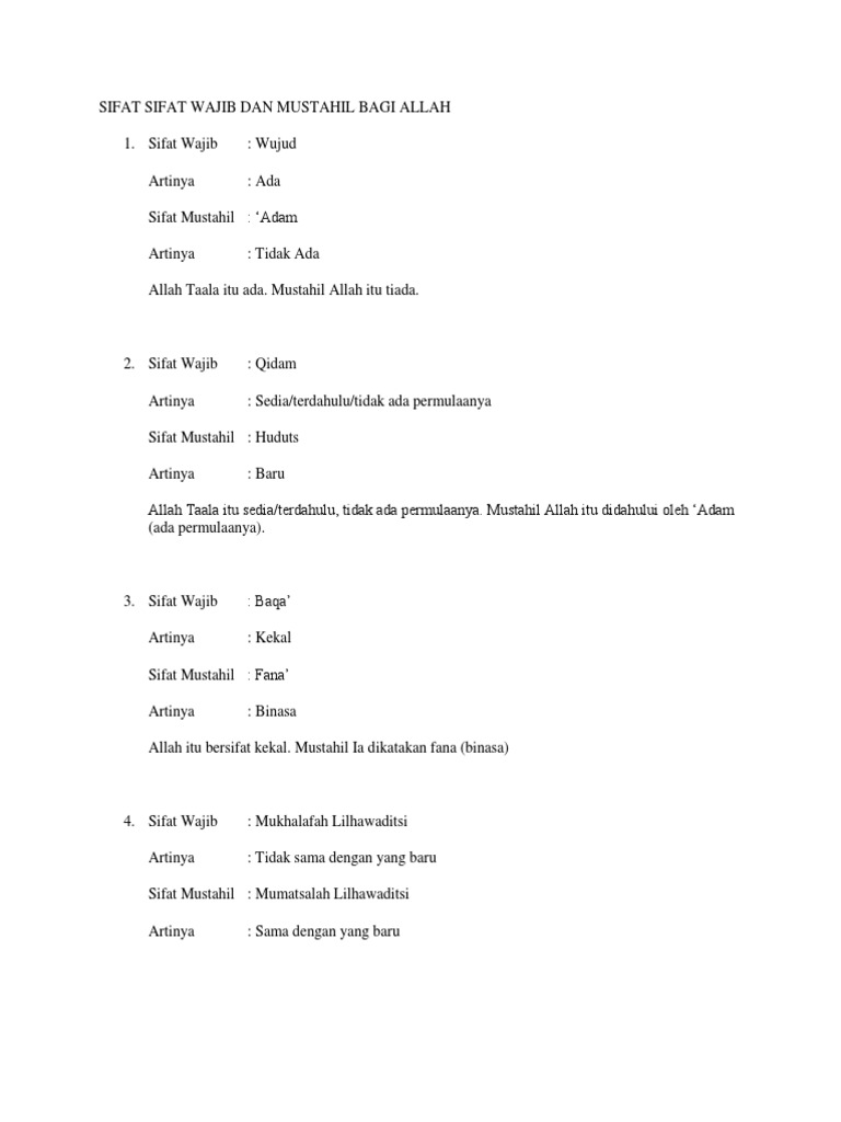 Sifat Wajib dan Mustahil bagi Allah | PDF