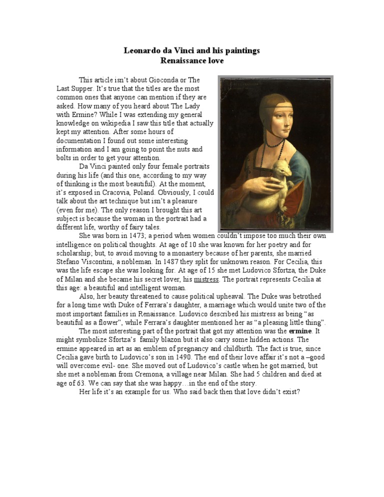 Leonardo Da Vinci and His Paintings Renaissance Love | PDF | Leonardo ...