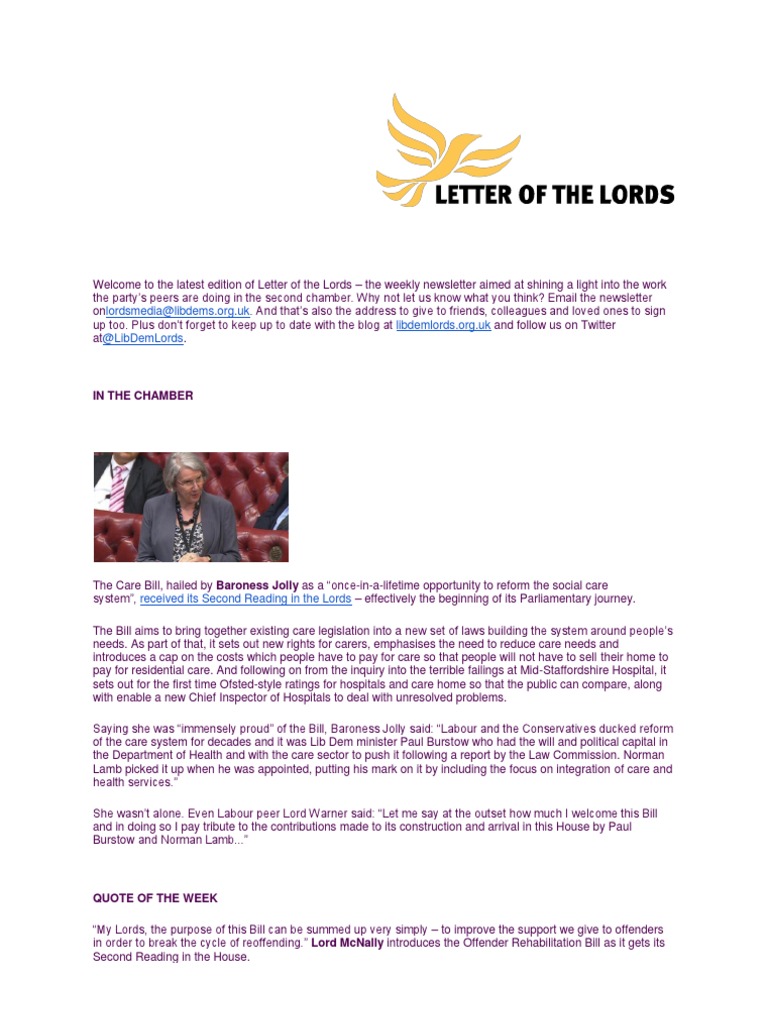 Letter of The Lords - May 23, 2013 | PDF | House Of Lords | Public Sphere