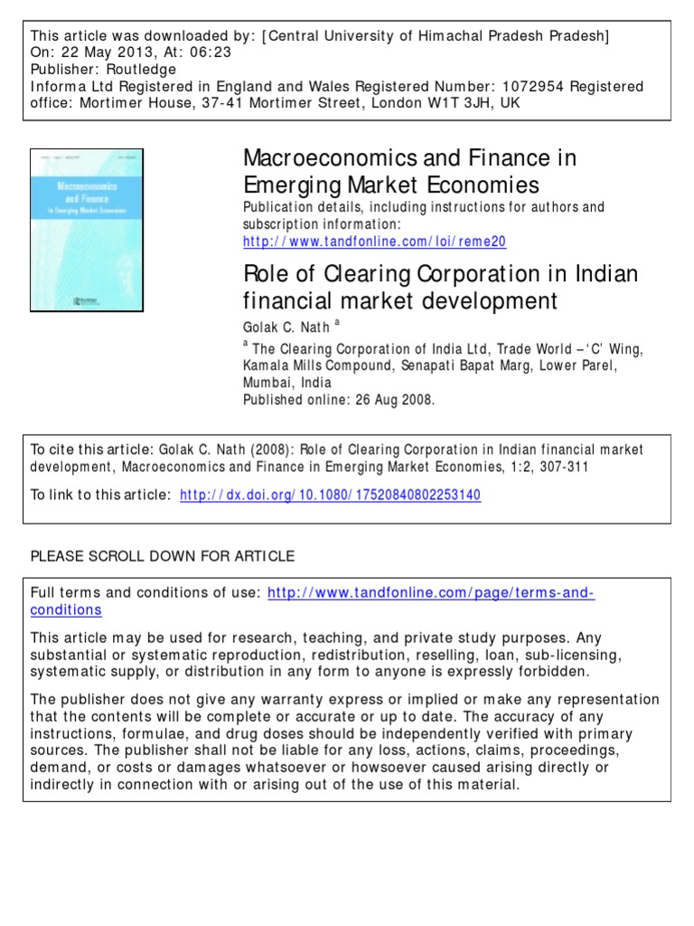 Role of Clearing Corporation in Indian Financial Market Development