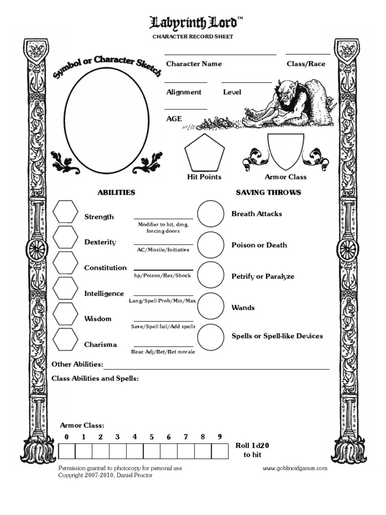 Labyrinth Lord AEC Character Sheet