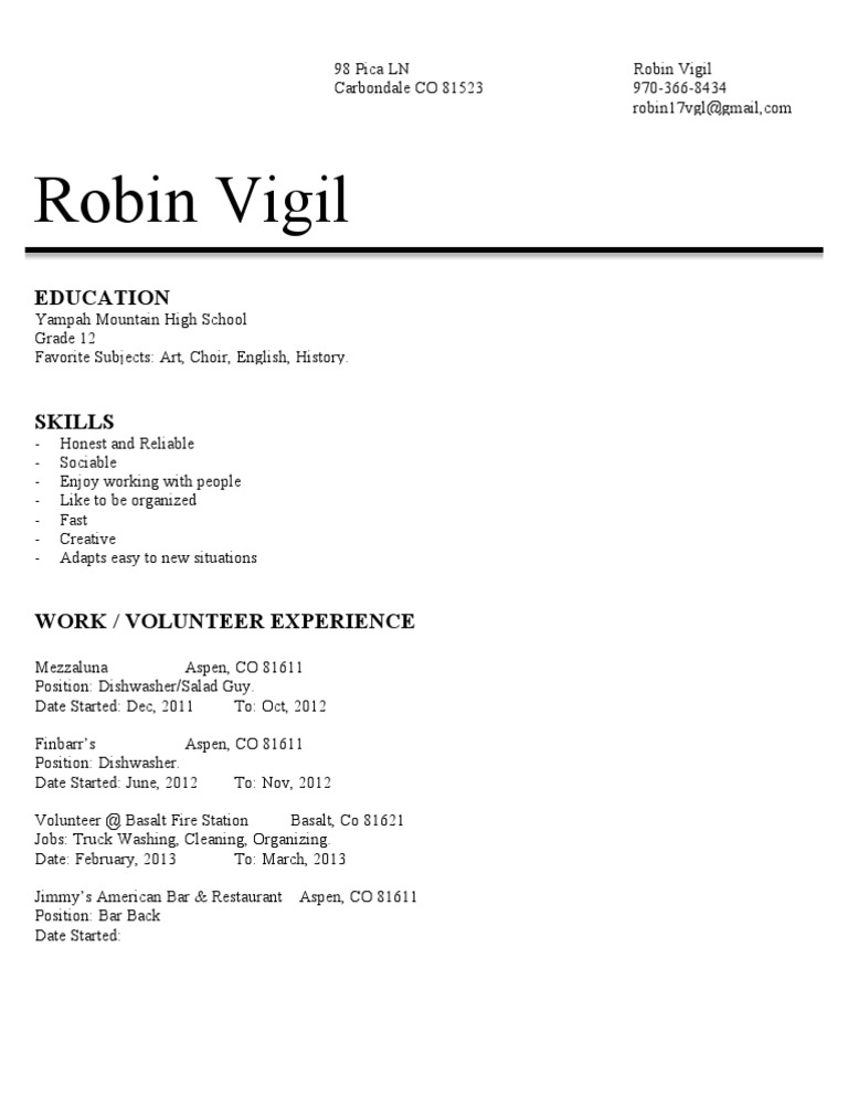 Robin Vigil's Resume and Skills Profile | PDF