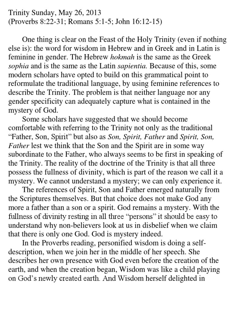 Trinity Sunday | PDF | Sophia (Wisdom) | Trinity
