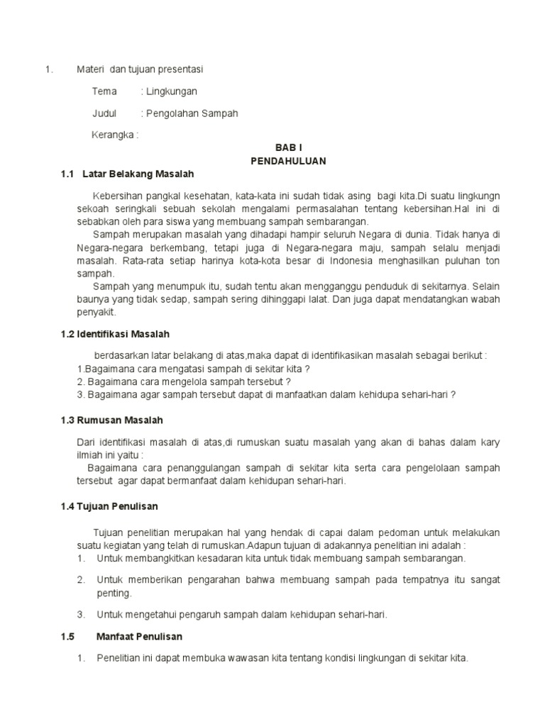Laporan Hasil Diskusi Kelompok Tentang Pengolahan Sampah