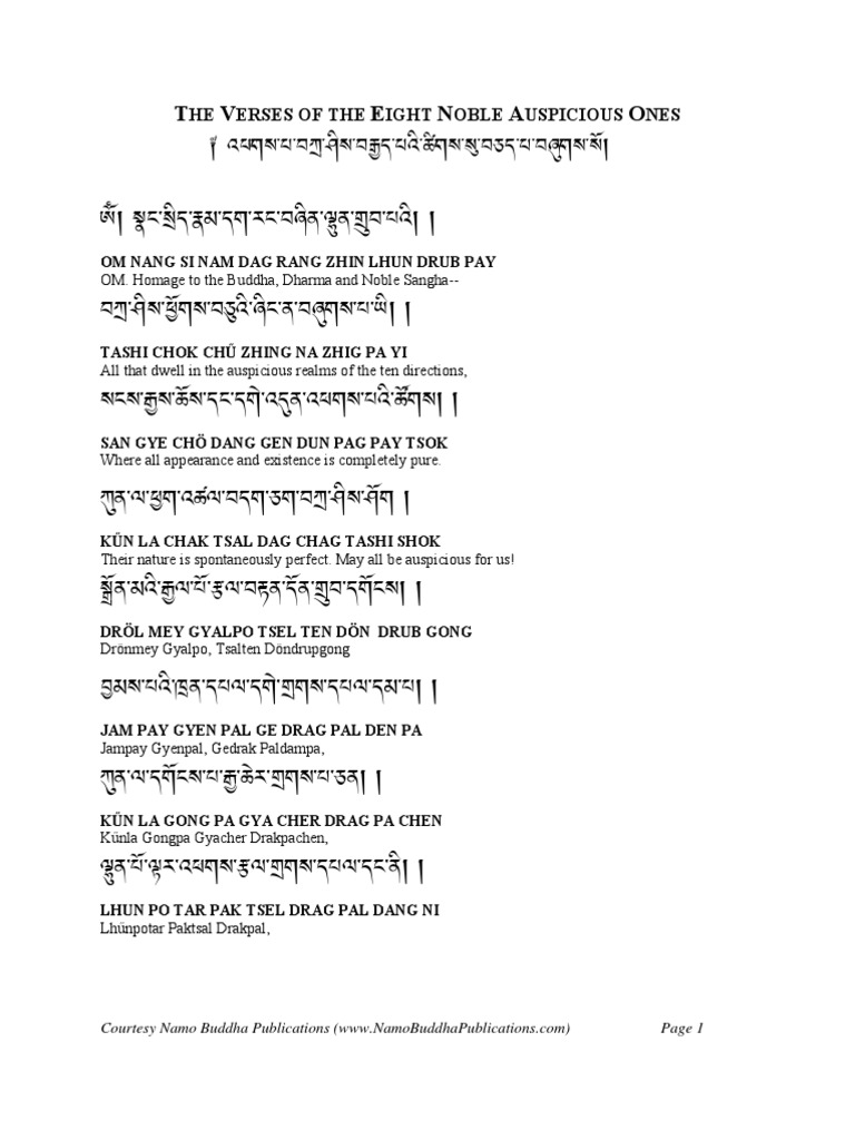 Eight Noble Auspicious Verses | PDF | Schools Of Buddhism | Religious ...