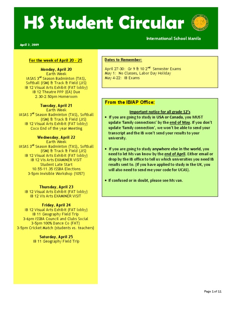 Student Circular April 17 | PDF | College | Academia