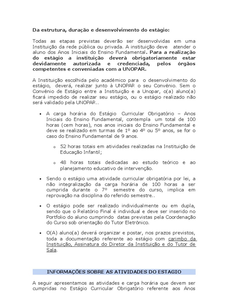 Relatorio De Estagio Gestão Escolar Pedagogia Pronto Unopar