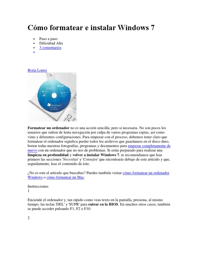 1cómo Formatear e Instalar Windows 7 | PDF | Microsoft Windows ...