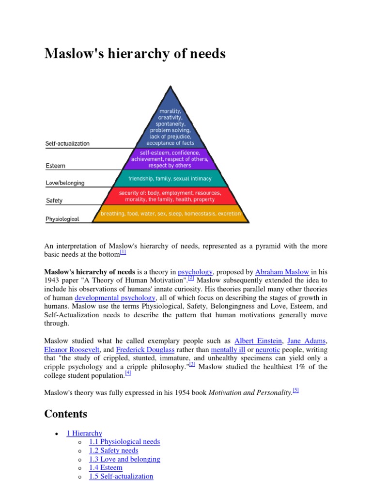Maslow S Hierarchy of Needs | PDF | Self Actualization | Self Esteem