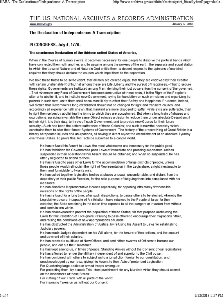 The Declaration of Independence | PDF | Natural And Legal Rights ...