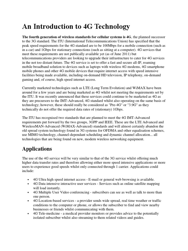 An Introduction To 4G Technology | PDF | 4 G | Lte (Telecommunication)