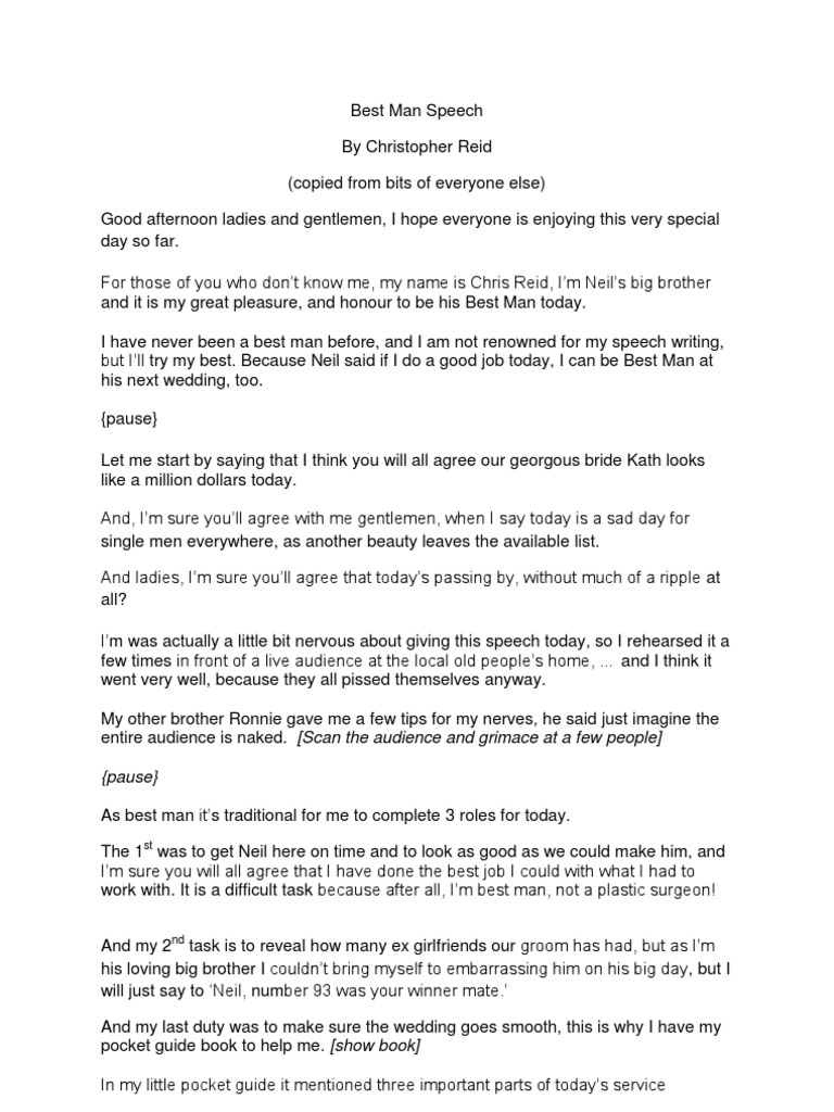 Best Man Speech PDF PDF Bridesmaid Wedding