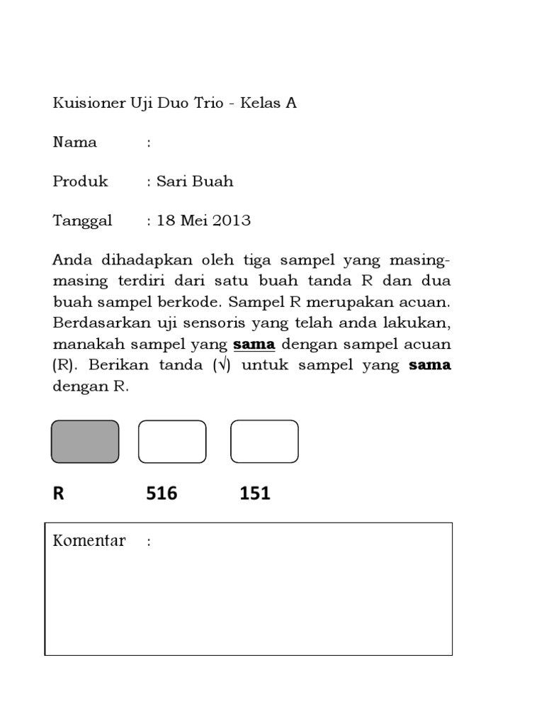 Kuisioner Uji Duo Trio | PDF