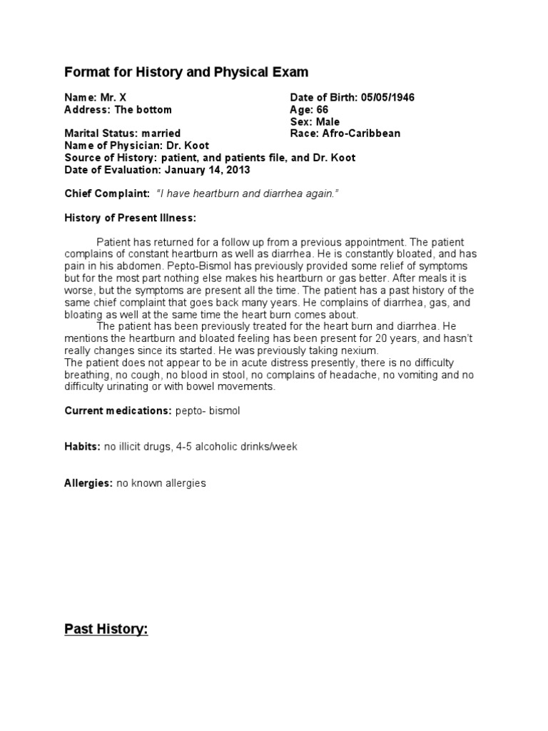 H&P Format Heartburn Peptic Ulcer