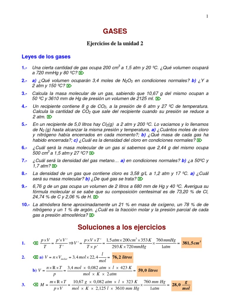 Ejercicios Ley de Los Gases | PDF | Gases | Mole (Unidad)