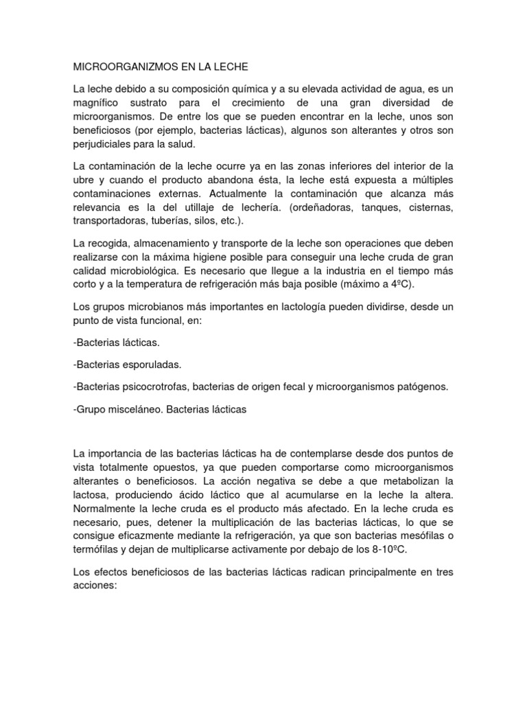 Microorganismos en la Leche Cruda | PDF | Leche | Microorganismo