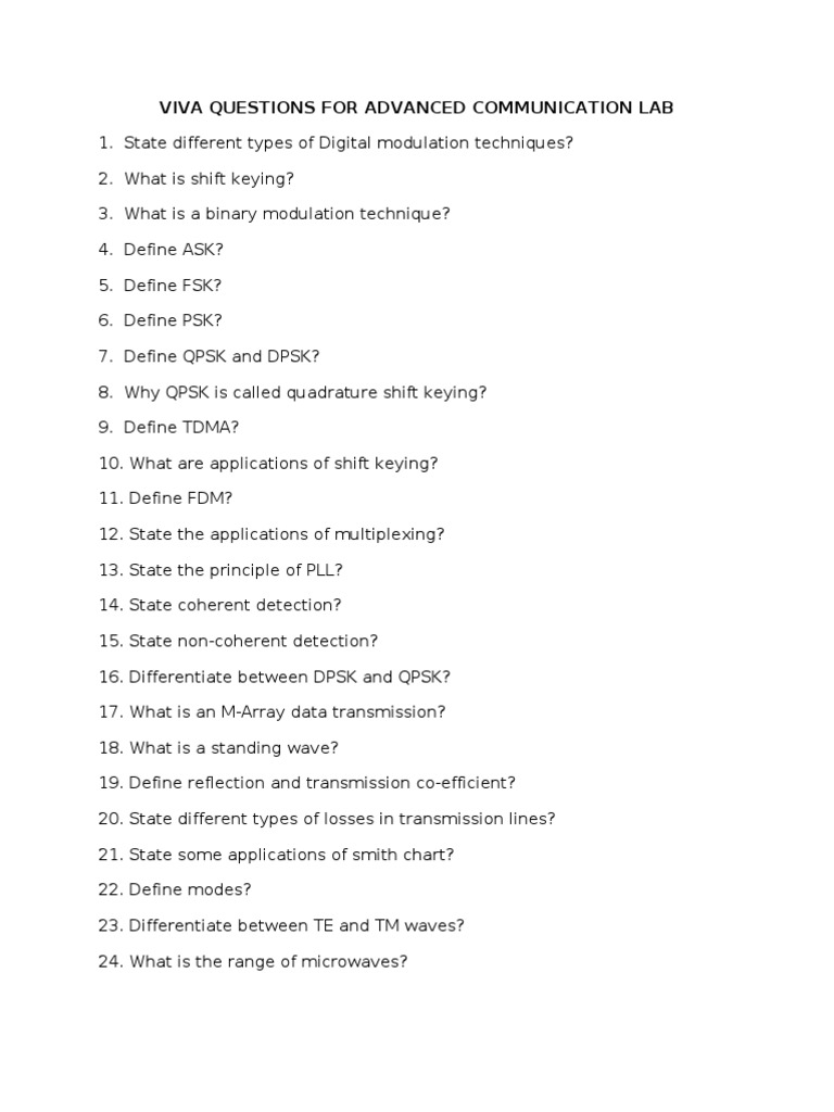 Viva Questions for Advanced Communication Lab | Multiplexing | Orthogonal  Frequency Division Multiplexing