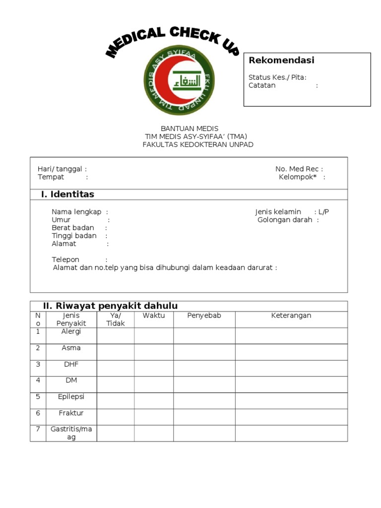 Form Medical Check Up