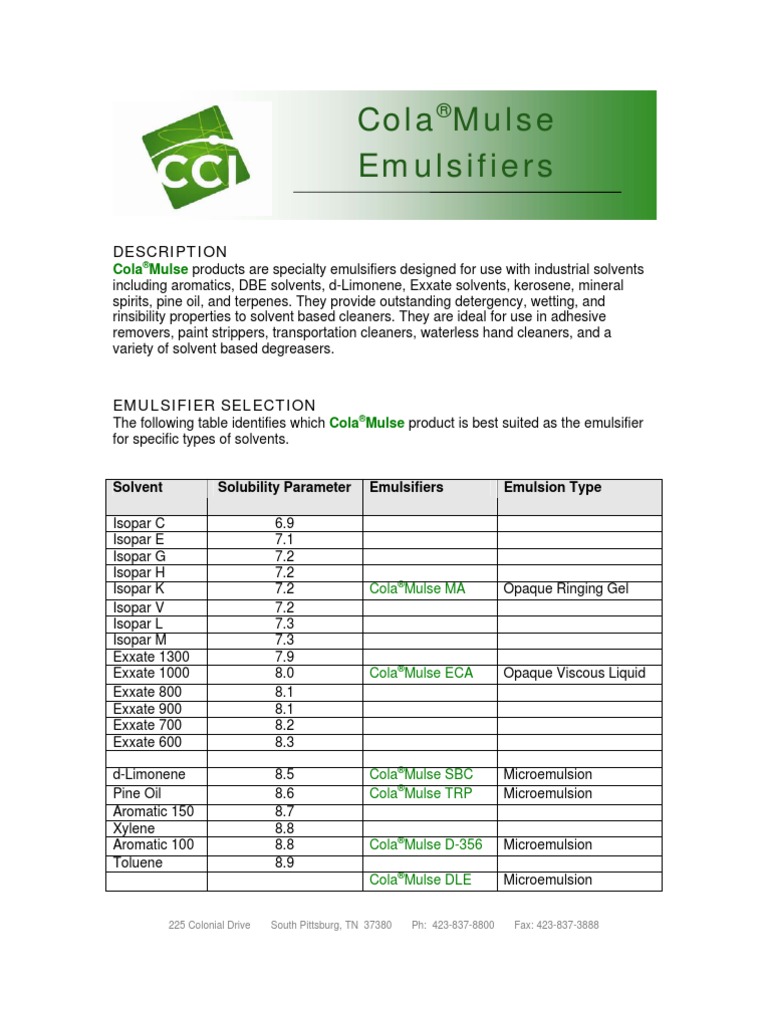 ColaMulse Emulsifiers | PDF