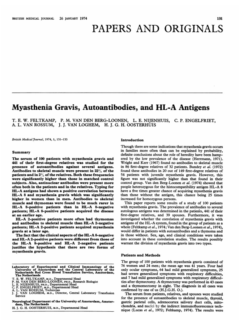 Myasthenia Gravis, Autoantibodies, Antigens: and Hl-A | PDF ...