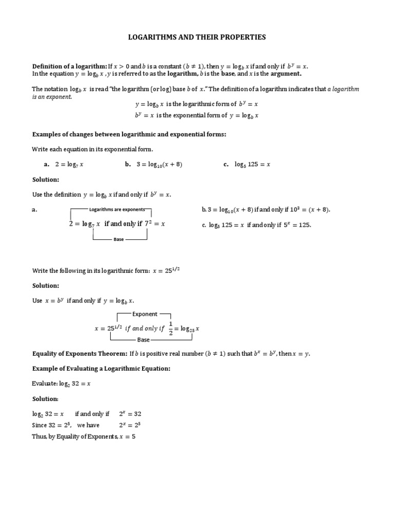 Properties and Practice of Logarithms | PDF