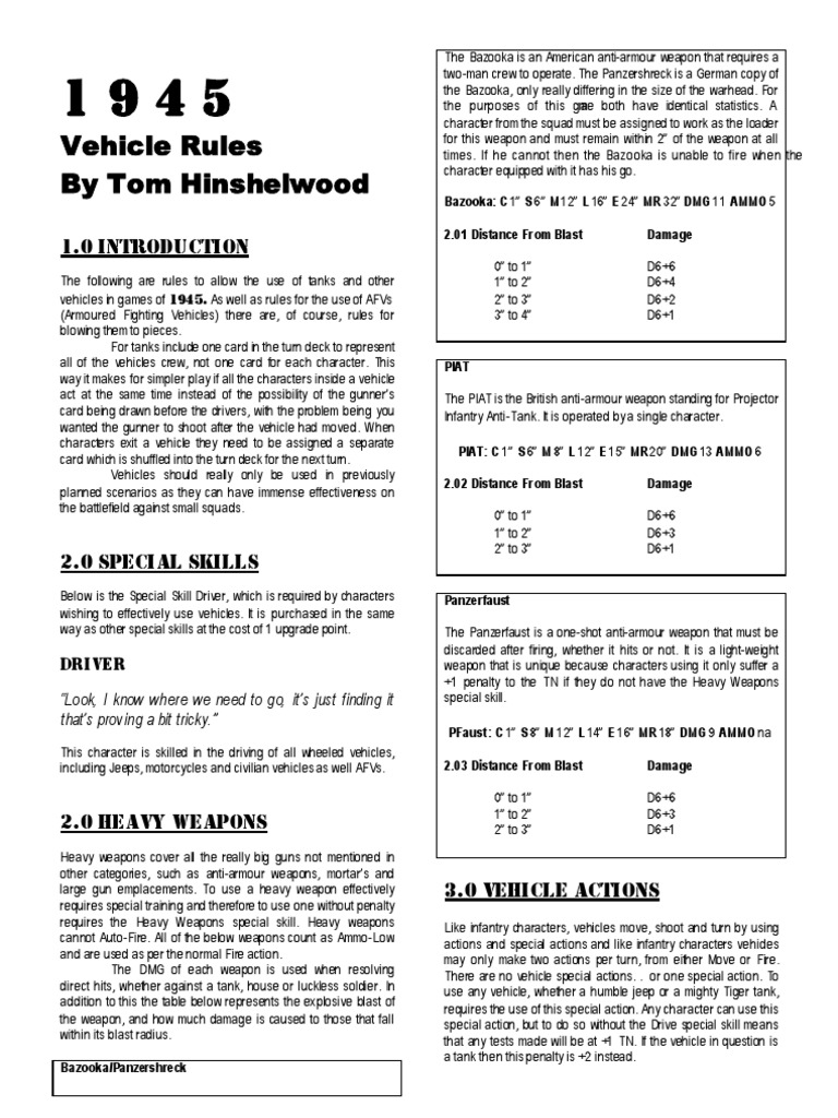 Vehicle Rules by Tom Hinshelwood Driver PDF Armoured Fighting