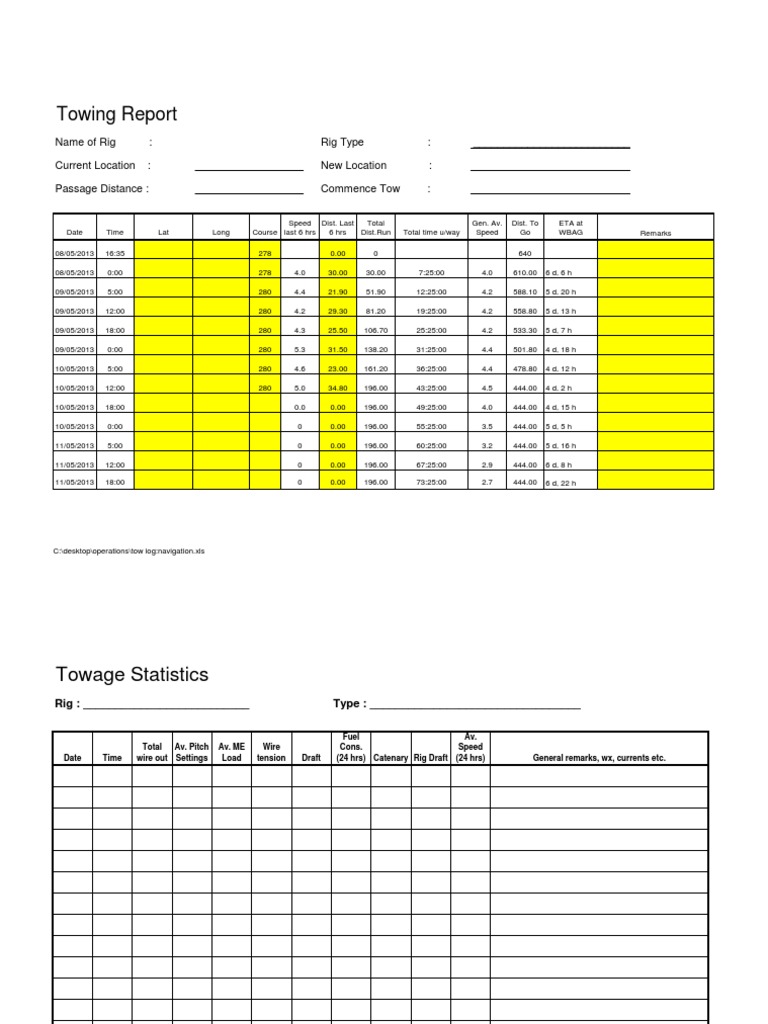 Towing Report and Navigation Log | PDF | Technology & Engineering
