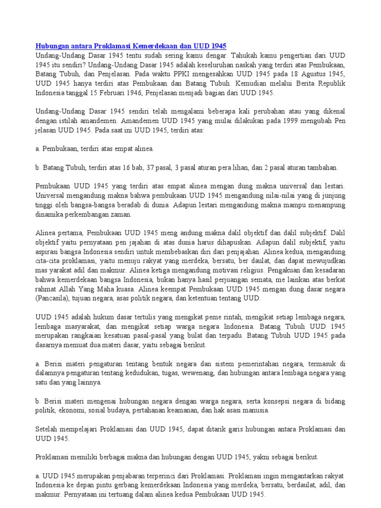 Hubungan Antara Proklamasi Kemerdekaan Dan Uud 1945 Pdf