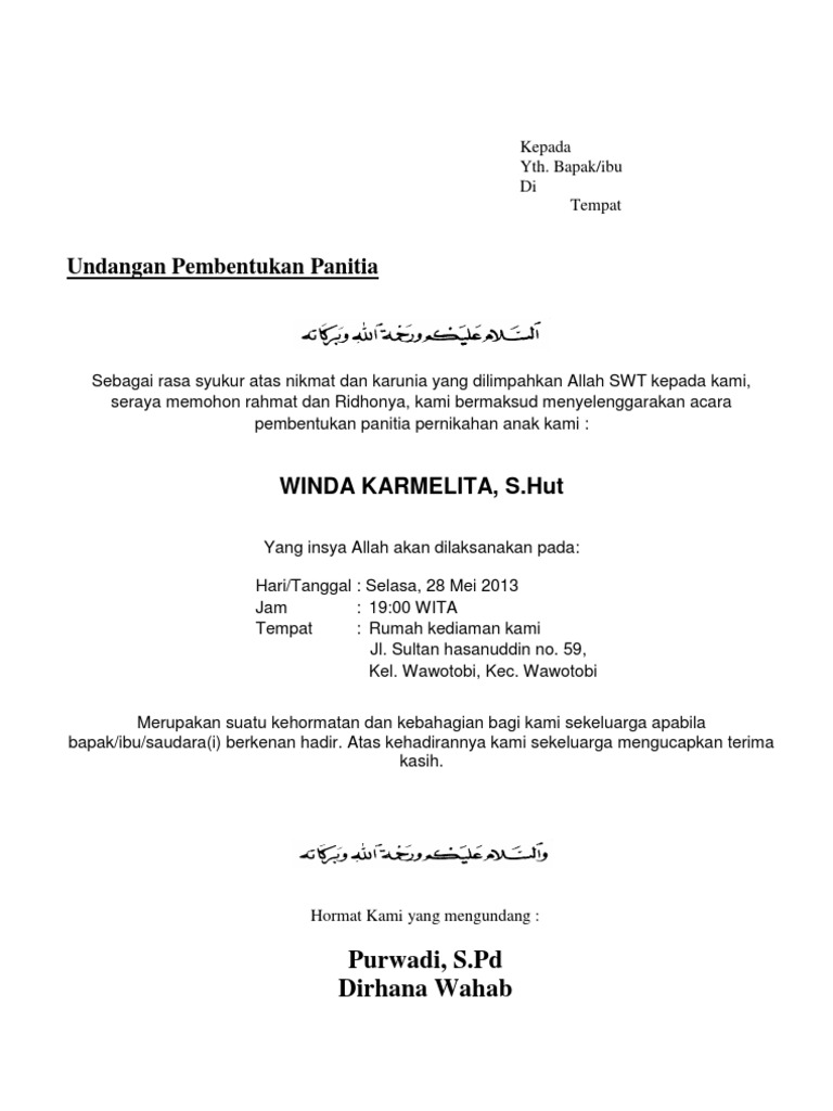 Contoh Undangan Pernikahan Islami Word