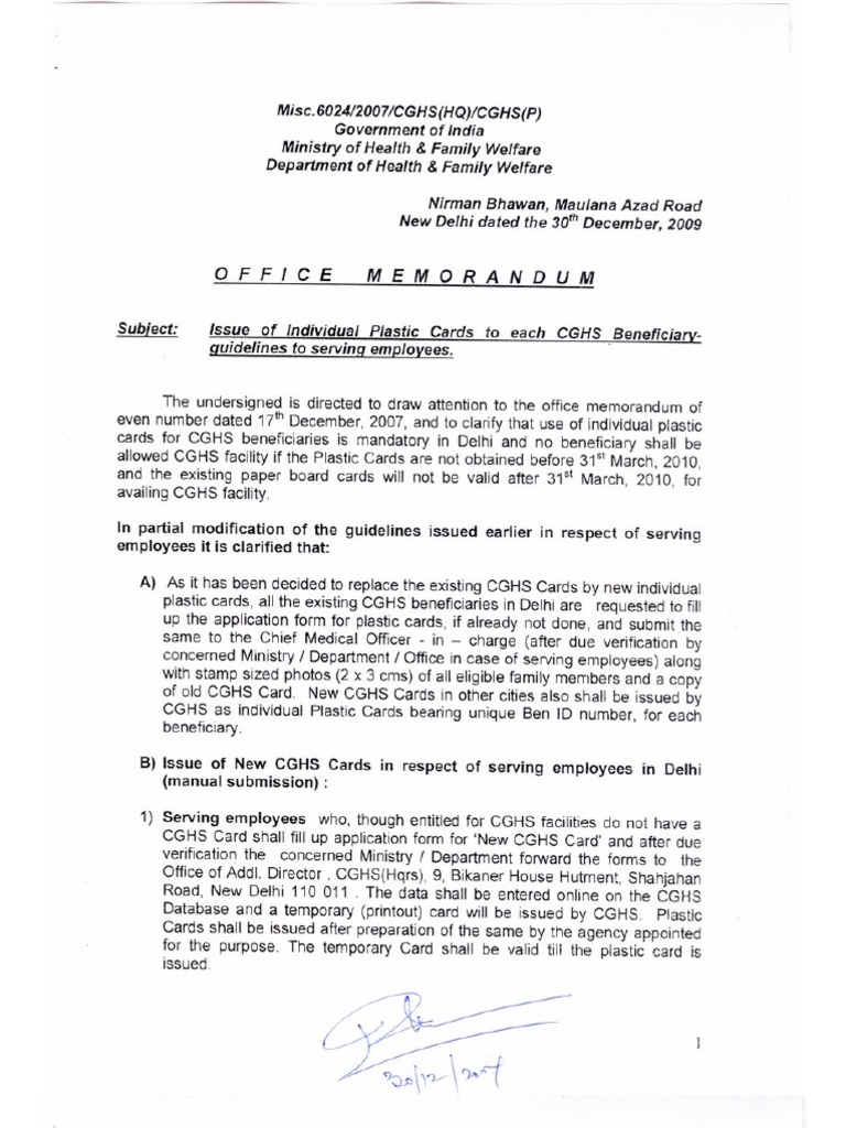 Plastic Card For Cghs Beneficiaries PDF