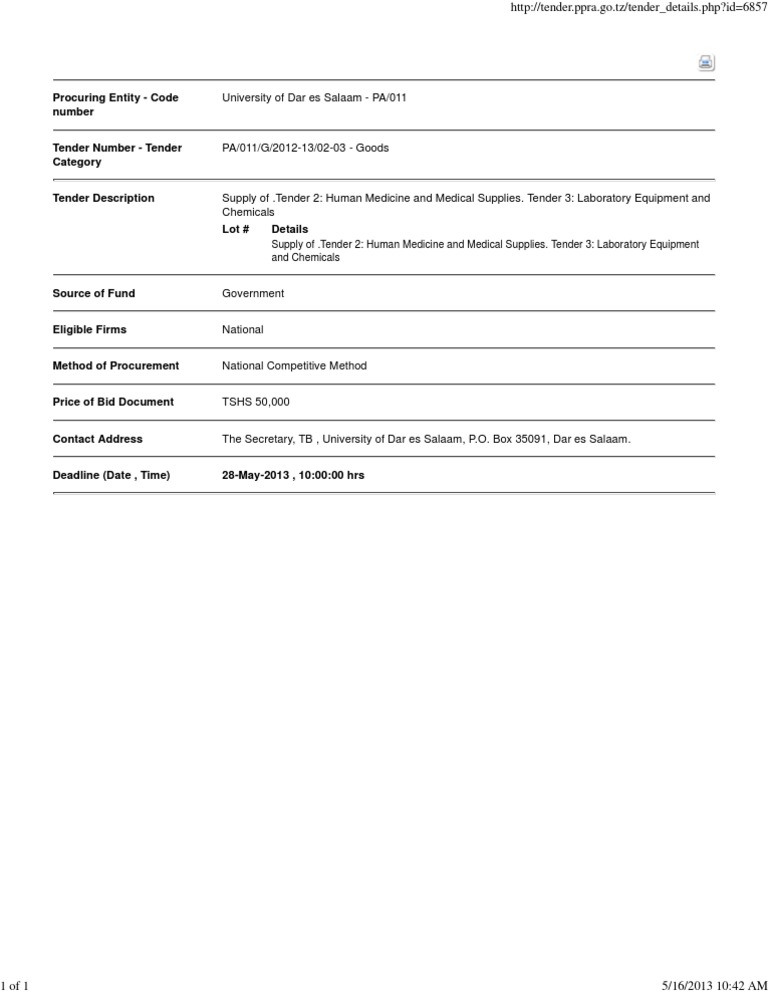 UDSM Tender for Medical Supplies | PDF | Law