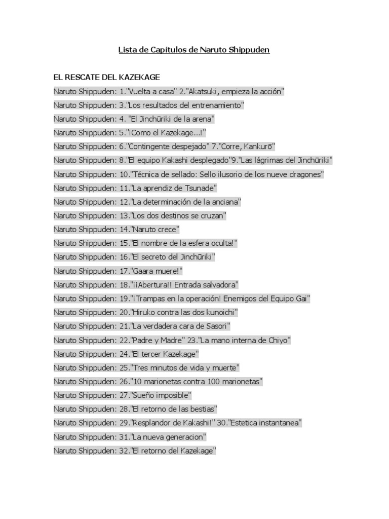 Lista de Episodios de Naruto Shippuden | PDF | Mitopoeia | Anime