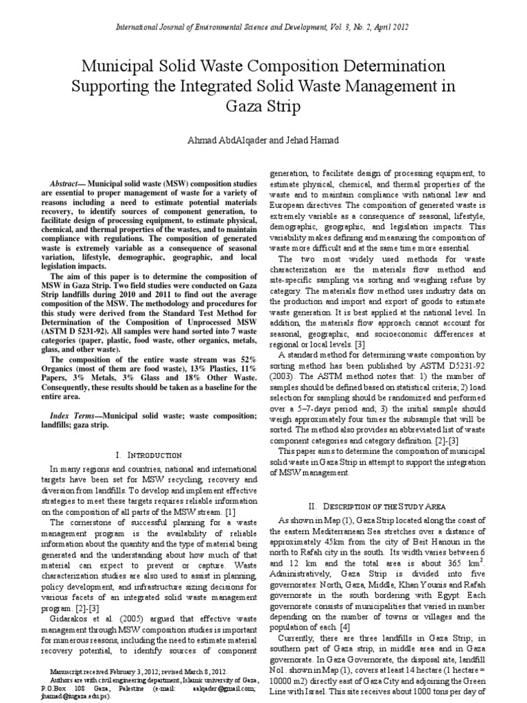 MSW Composition Study in Gaza Strip | PDF | Municipal Solid Waste ...