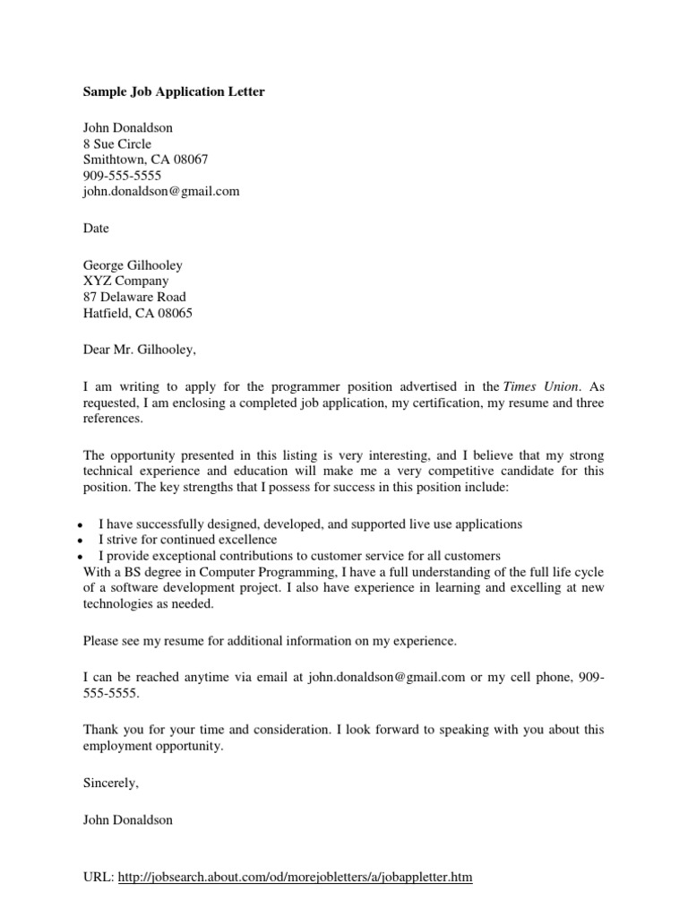 Sample Job Application Letter for Programmer | PDF