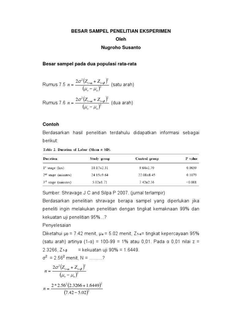 Rumus Besar Sampel Penelitian Eksperimen | PDF | Metode & Bahan Ajar ...