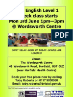 Level 1 English Class For Adults at Wordsworth Centre