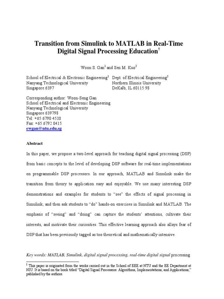 Transition From Simulink To MATLAB in Real-Time Digital Signal ...