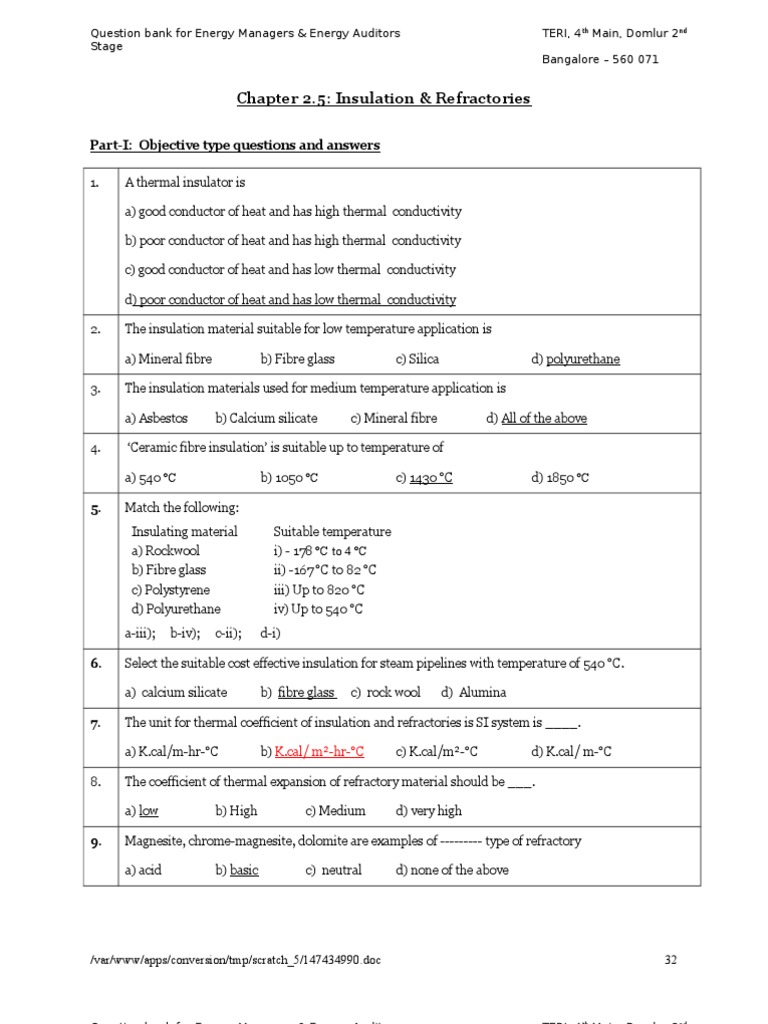 Insulation and Refractory Materials Quiz | PDF | Refractory | Thermal ...
