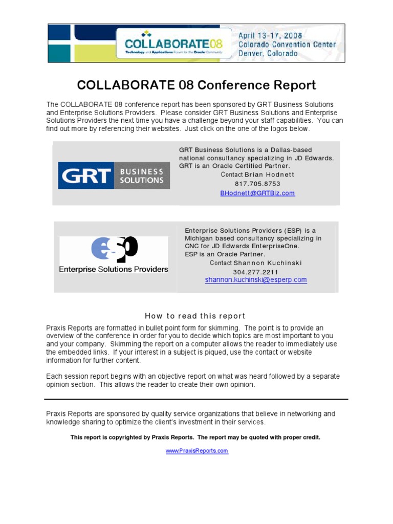 COLLABORATE 08 Conference Report: How To Read This Report | PDF ...