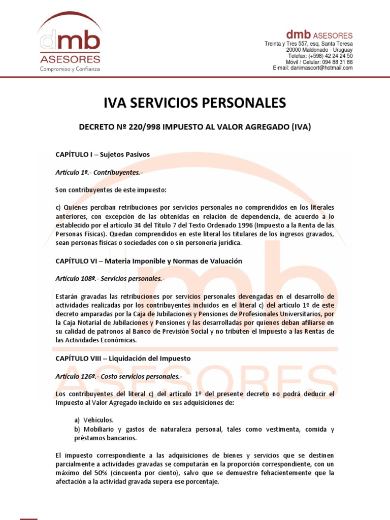 IVA en Servicios Personales en Uruguay | PDF | Devengo | Uruguay