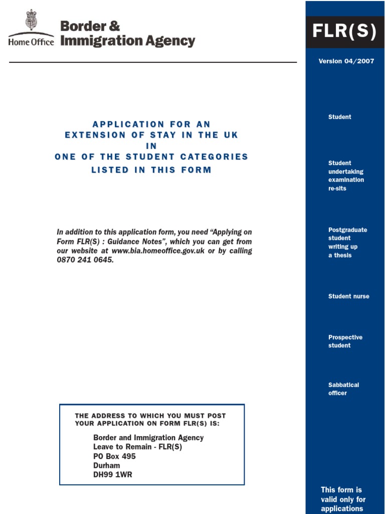 UK Home Office flr(s) form Cheque Payments