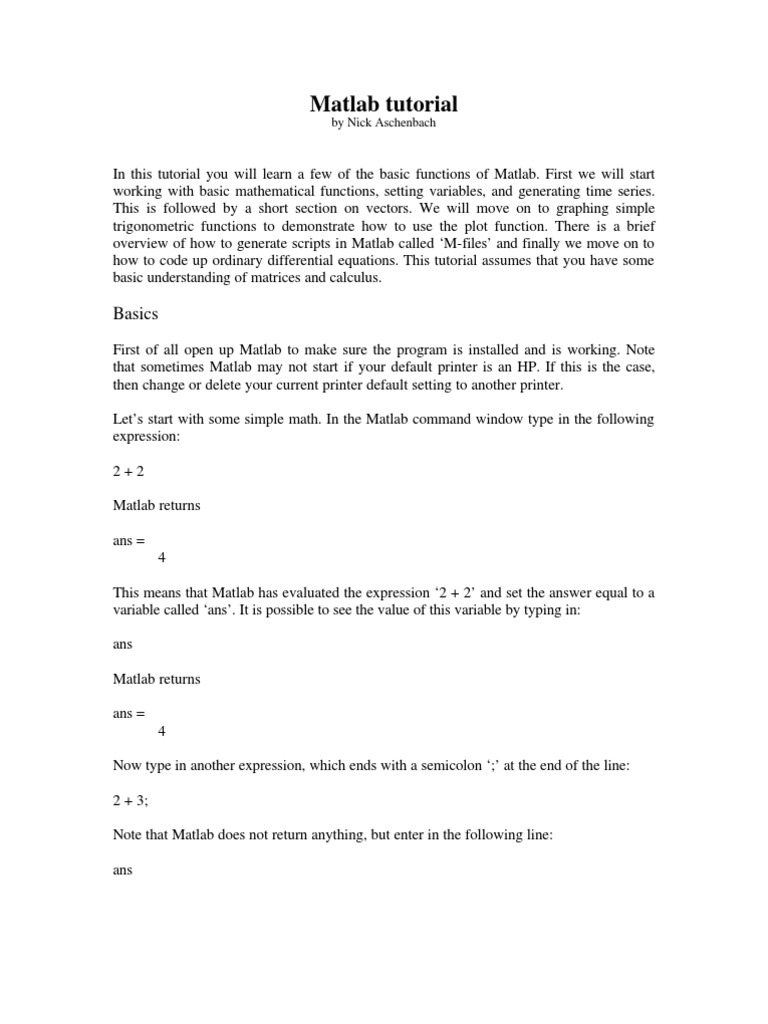 MatlabTutorial PDF | PDF