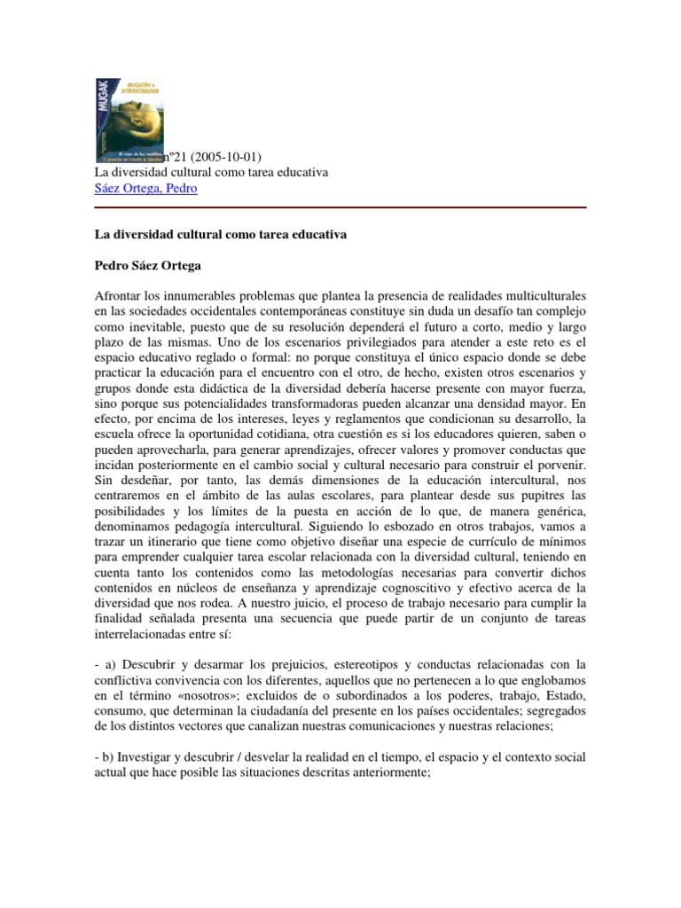 Diversidad cultural en la educación escolar | PDF | Tolerancia | Racismo