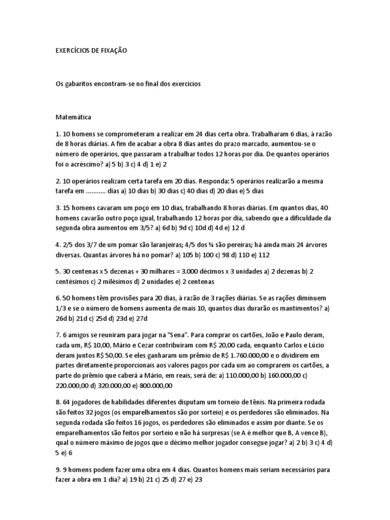 Lista De Exercicios De Matematica 1 Media Fisica E Matematica