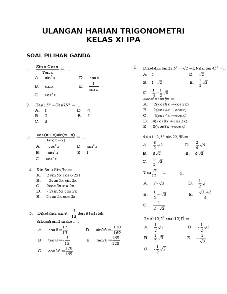 Soal Trigonometri Kelas 10 Doc Studi Indonesia