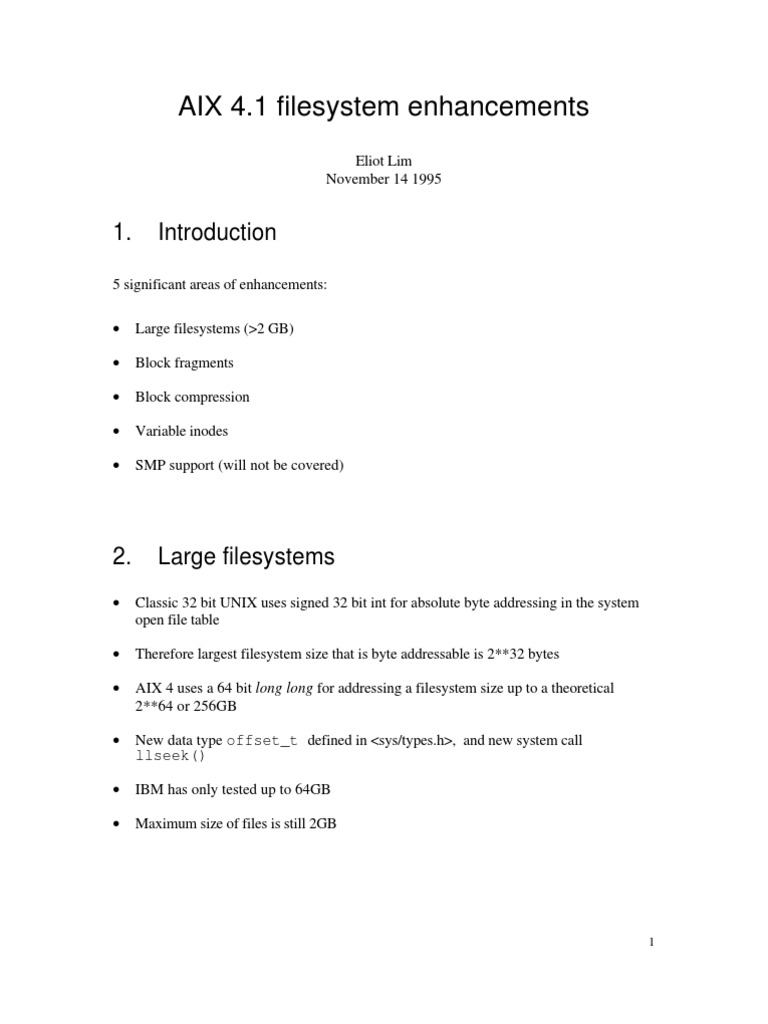 AIX 4.1 Filesystem Enhancements Offset T Llseek PDF File System