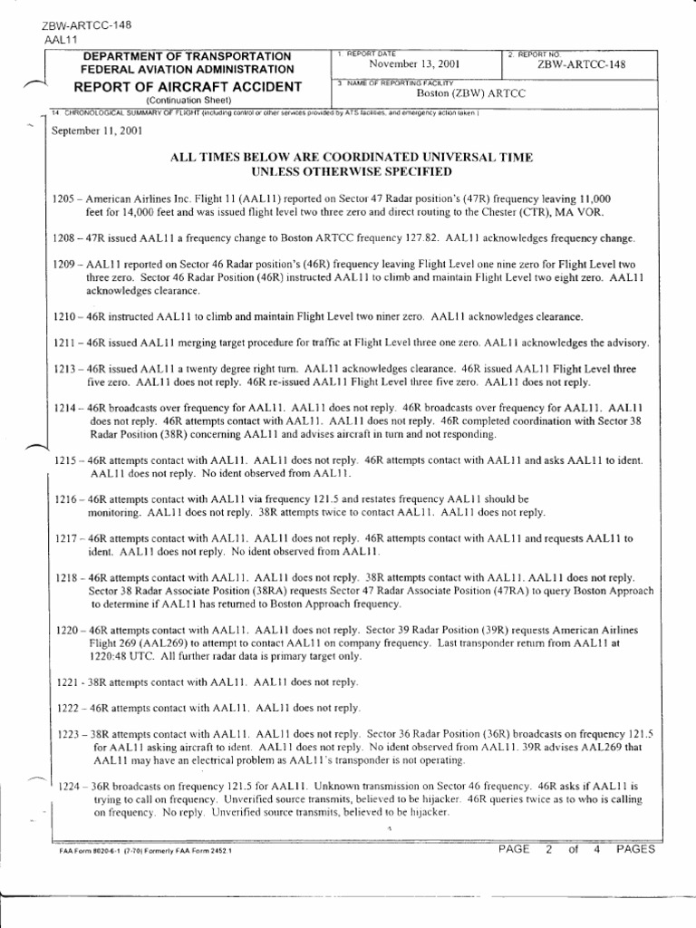 AAL11 Aircraft Accident Report | PDF | American Airlines Flight 11 ...