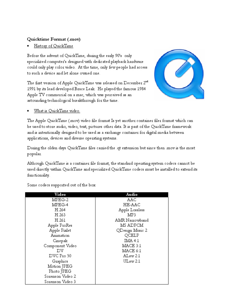 Quicktime Format (.Mov) : Video Audio | PDF | Codec | Video