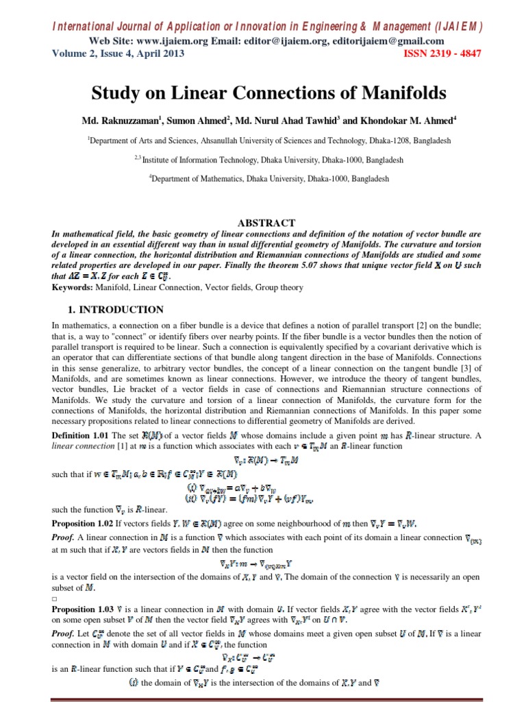 Study On Linear Connections of Manifolds PDF Differentiable