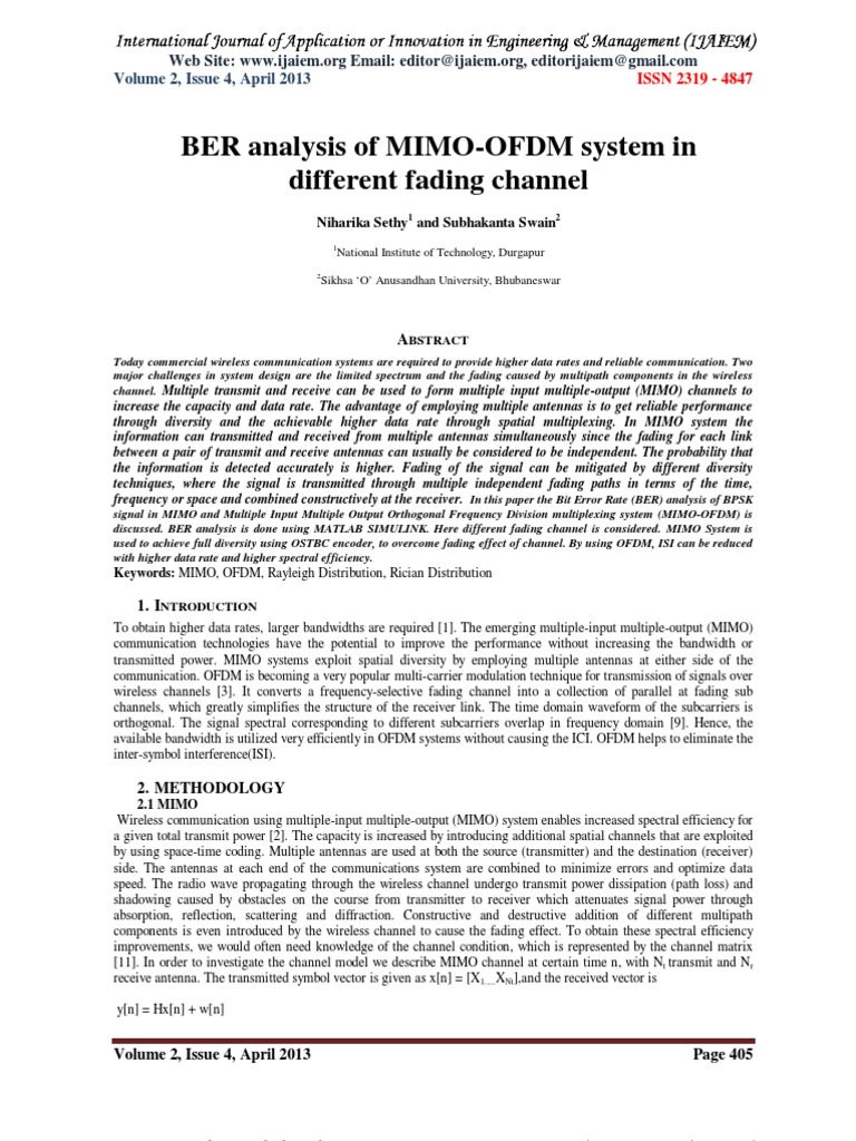 BER Analysis of MIMO-OFDM System in Different Fading Channel | PDF ...